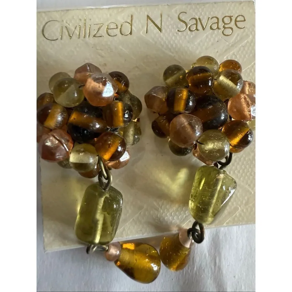 Civilized N Savage Women's Amber-Toned Cluster Beaded Drop Earrings Jewelry NWT